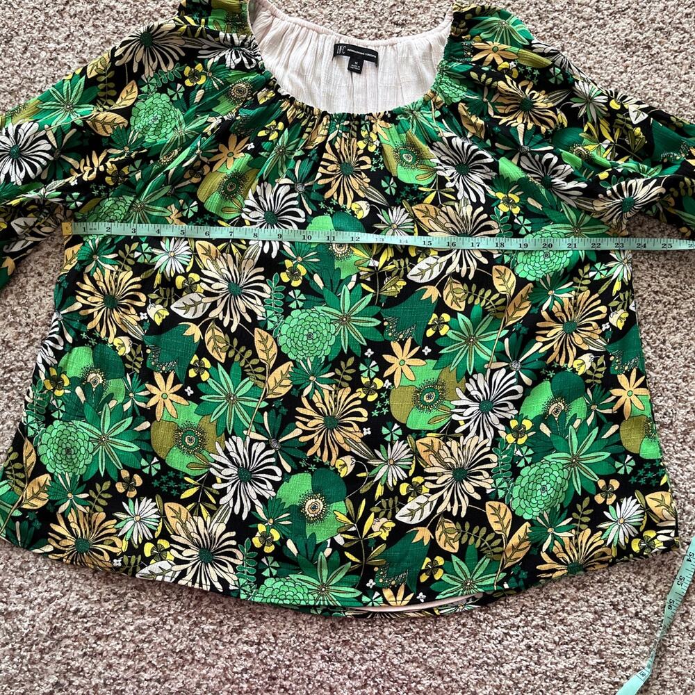 INC International Concepts Yellow Green Floral Top 1X Boho Retro 70s Hippie Bold - Picture 5 of 10